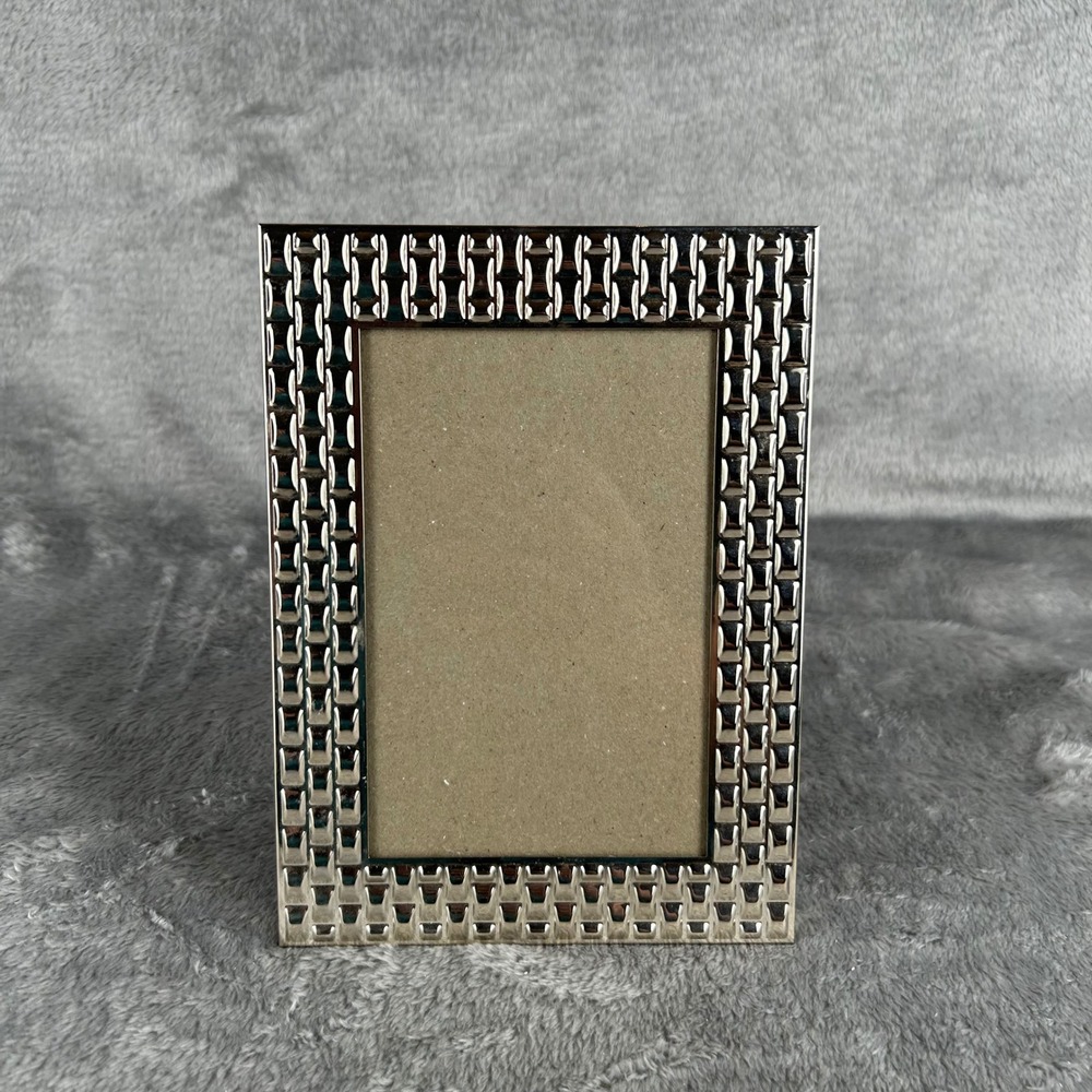 Downing Street Silver Tone Textured Basketweave Picture Frame Tabletop Decor 4x6